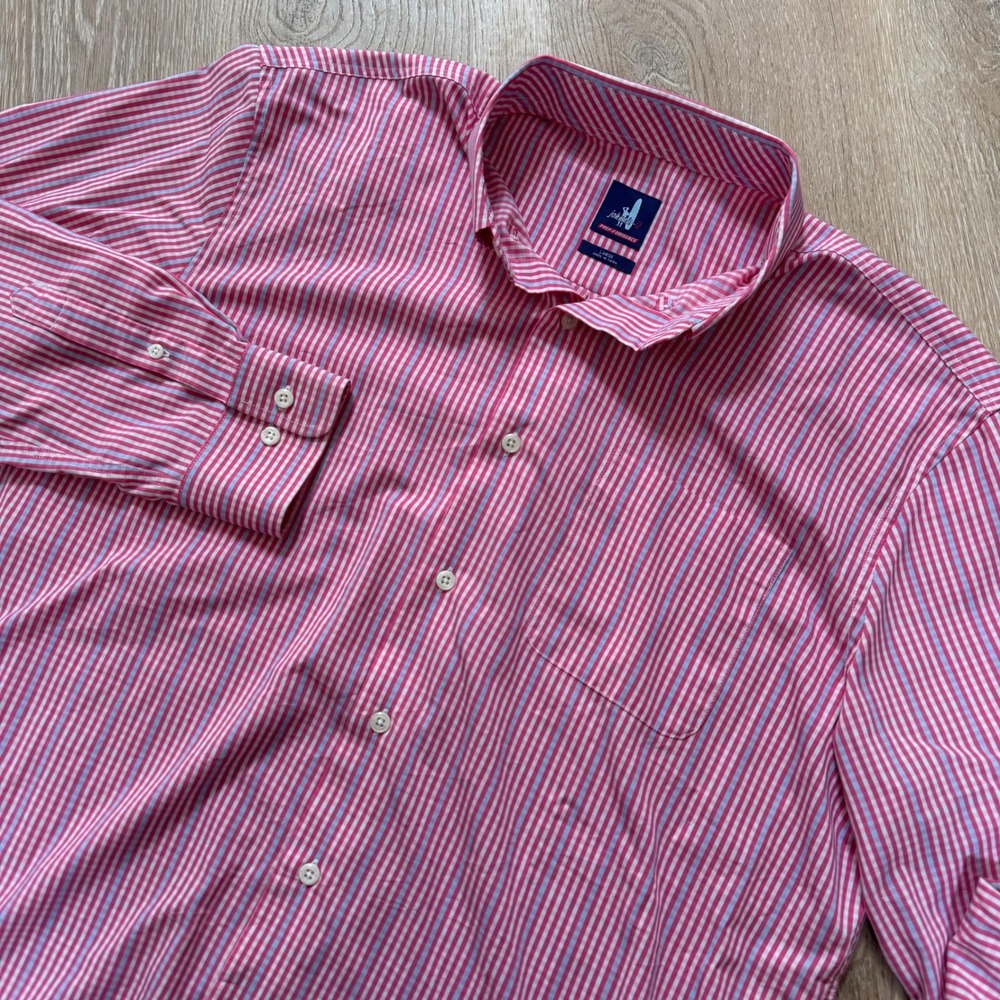 Johnnie-O Prep-Performance Button Down Mens Large Red Checkered Long Sleeve